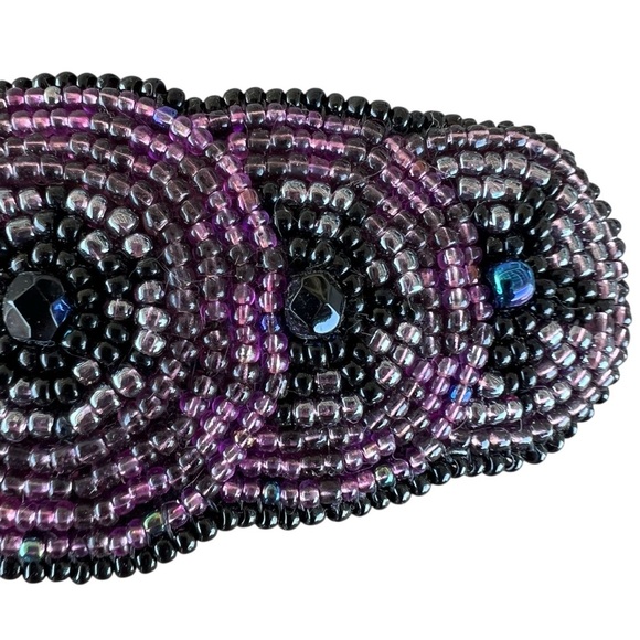 Vintage Seed Beaded Overlapping Circle Hair Clip Purple Black Taiwan 4” - Picture 7 of 13